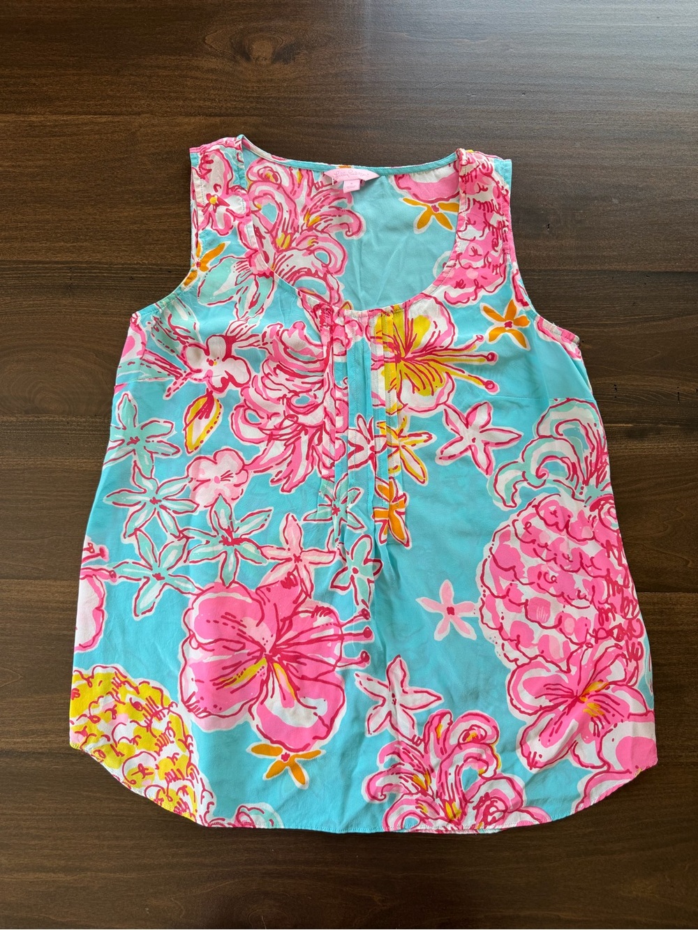 Lilly Pulitzer Aqua, Pink & Yellow Floral Sleeveless Tank